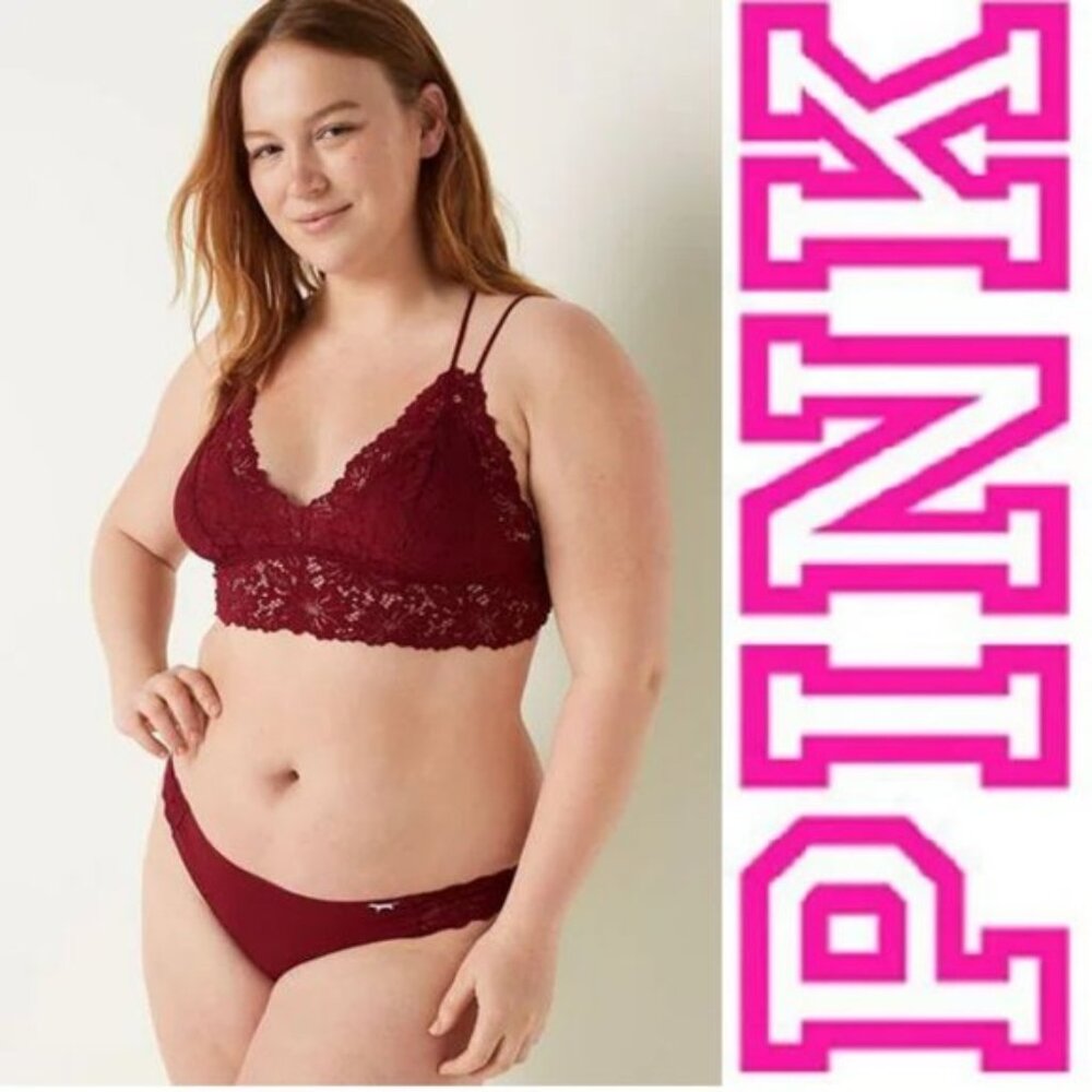 Victoria's Secret PINK | Strappy Maroon Lace Bralette | Size Small